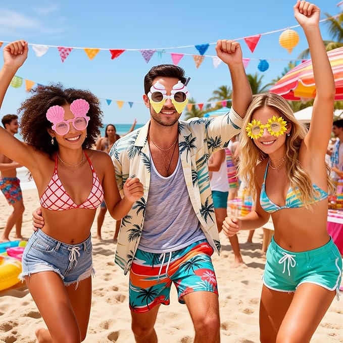 JOYIN 12 Pcs Hawaiian Luau Party Sunglasses, Summer Pool Party Decorations, Tropical Glasses for Girls Hawaiian Outfit, Cool Party Favors & Theme Supplies