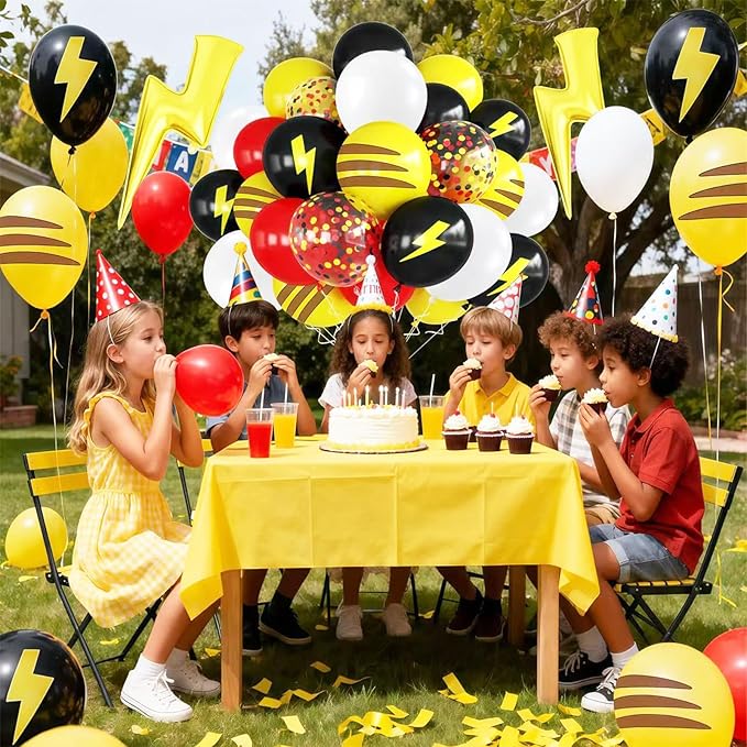 Red Black Yellow Balloon 39Pcs 12 Inch，Lightning Print Balloons for Cartoon Themed Birthday Party Decorations Boys Girls Gatherings Party Supplies