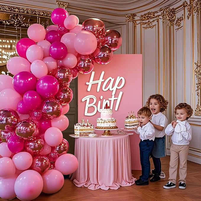 CVPARTON Pink Balloons Set, 55 PCS Metallic Pink Balloons, Baby Pink, Hot Pink 12 Inch Latex Balloon for Girls Women Birthday Party, Bridal Shower, Baby Shower, Wedding, Princess Party Decoration
