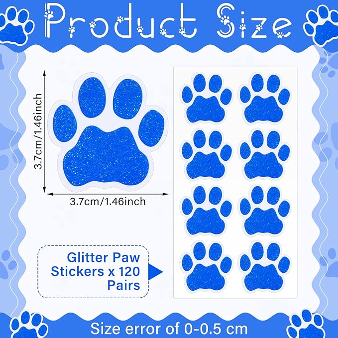 120 Pairs Blue Eye Black Bulk Tiger Paw Football Stickers Sport Glitter Eyeblack Sticker Team Spirit Accessories for University College Game Day Sports Fans Themed Party Supplies
