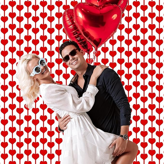 Heart Tinsel Foil Fringe Curtain, Valentines Party Decoration, 2-Pack Red Heart Shape Foil Fringe Curtain Valentines Tassel Streamer Photo Backdrop for Birthday Wedding Engagement Baby Shower