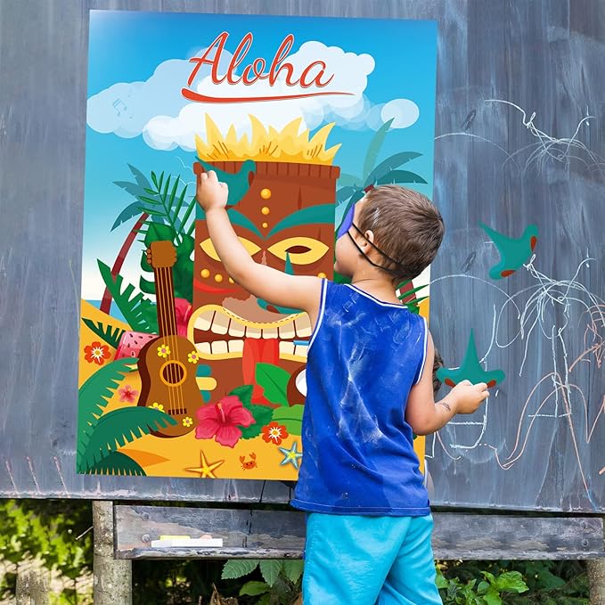 ASTARON Pin The Nose Game for Hawaiian Luau Party Pin Game for Aloha Tiki Party Supplies Tropical Party Game,Family Classroom Activities