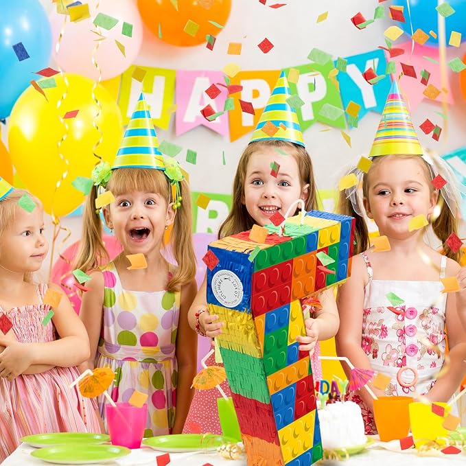 Number 7 Building Blocks Piñata 16.5 Inch Party Supplies 7th Birthday Party Decorations Piñata with Confetti Blocks Theme Fiesta Anniversary Celebration