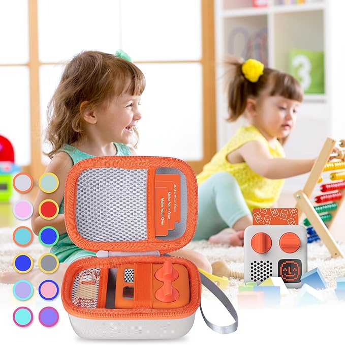 Hard Case Compatible with Yoto Mini Kids Audio Music Player Children Speaker Plays Audiobook Cards Radio (Off White + Orange Case)