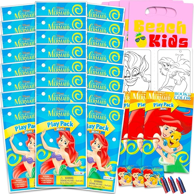 Disney The Little Mermaid Mini Party Favors Set - Bundle with 24 Ariel Play Packs with Coloring Pages, Stickers, More | The Little Mermaid Party Supplies