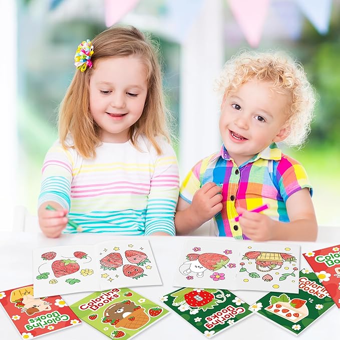 Strawberry Coloring Books for Kids - 24Pcs Bulk Strawberry Mini Coloring Booklet Fruit Theme DIY Art Drawing Book for Toddlers Summer Holiday Party Goodie Bags Stuffers School Classroom Favors