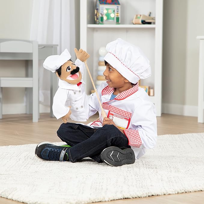 Melissa & Doug Chef Puppet (Al Dente) with Detachable Wooden Rod Pretend Play Chef Puppet Pepe