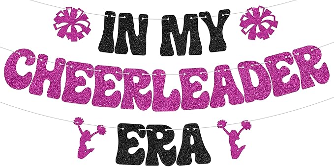 In My Cheerleader Era Banner Cheerleader Birthday Party Decoration Cheers Sport Gymnast Party Decoration Gym Theme Birthday Bachelorette Anniversary Party Supplies Black Rose Red Glitter