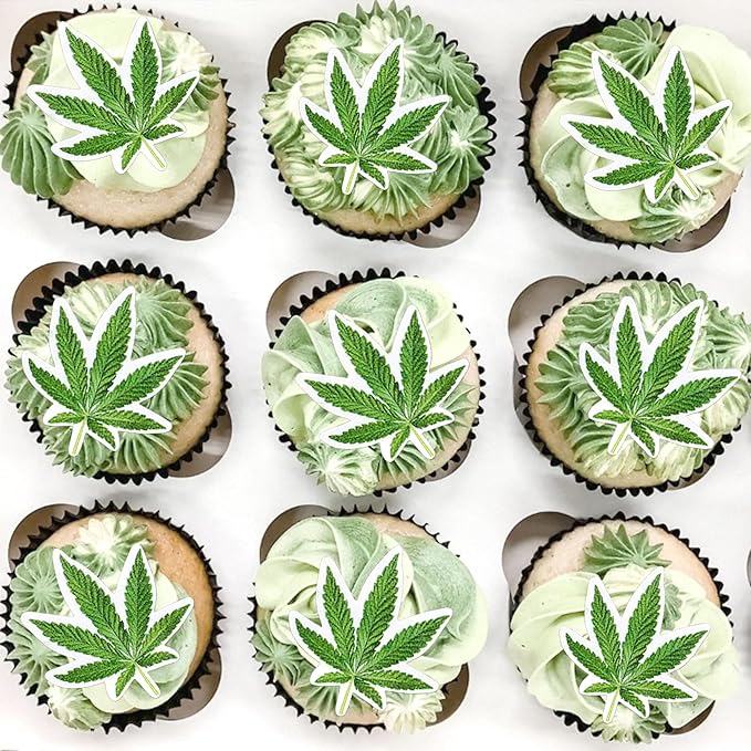 Ercadio 40 Pcs Edible Green Marijuana Cupcake Toppers Have a Dope Birthday Cake Topper Cake Drink Topper Decorations for Men Women Marijuana Them Party Supplies