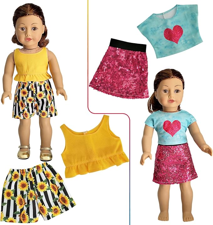American Doll Clothes and Accessories for 18 Inch Doll, 18" Clothes Dress, Total 19 Pcs Including 8 Sets of Clothing Outfits with Shoes, Underwear, Headband, and Cap (Not Include The Doll)