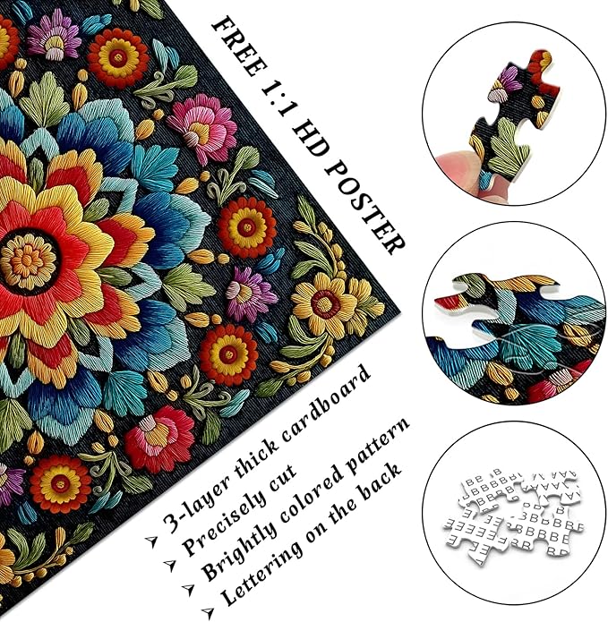 Mandala Flower Puzzles for Adults 1000 Pieces, Beautiful Floral Puzzle Embroidery Art, Colorful Impossible Hard Difficult Challenging Jigsaw Puzzles