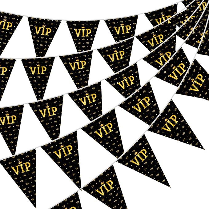 Faccito 5 Pieces 49 ft VIP Pennant Banners Movie Night Decorations VIP Party Triangle Banner Flags Movie Night Bunting for Red Carpet 1920s Theme Party Supplies
