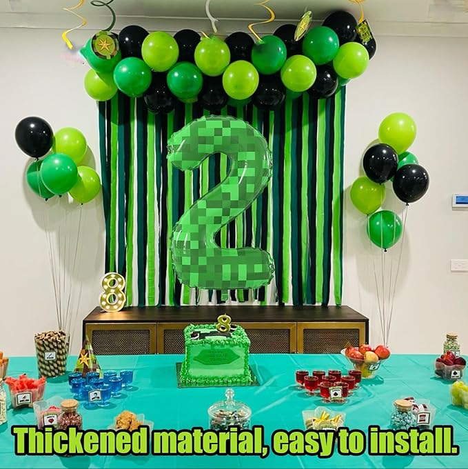 40 Inch Green Pixel Miner Theme Number Balloons Large Birthday Party Number Balloons Mining Gaming for Kids Birthday Party Decoration Supplies (Number 2)