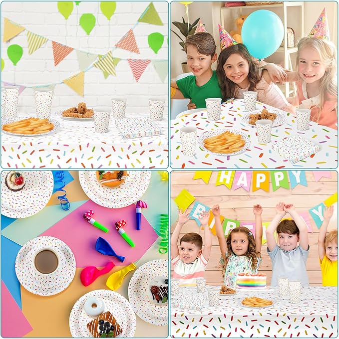 97 Pcs Confetti Sprinkles Tableware Set Include Plastic Tablecloth 24 Paper Napkins 24 Large Plates 24 Small Plates 24 Paper Cups for Sprinkle Party Decorations Wedding Birthday Supplies