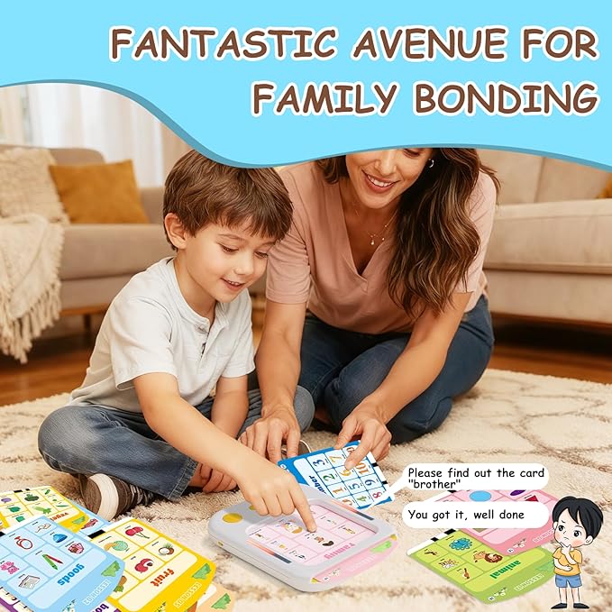 Interactive Educational Learning Tablet Toy for Kids,Screen-Free Phonics Learning Toy with 30 Flash Cards for Alphabets, Numbers, Words, Animals, Learn to Read for Boys Girls 3-5 Years Old, White