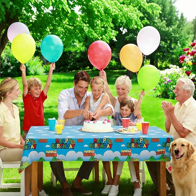 3pcs Video Games Tablecloth,Plastic Disposable Super Cartoon Brother Tablecloth for The Kids Birthday Party Supplies,54 * 108 Inches