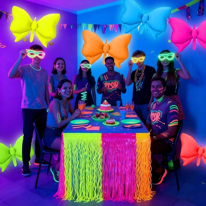 12 Pcs 22 Inches Butterfly Glow in the Dark Neon Balloons Glow Party Supplies Neon Foil Balloons 90 80s Hip Hop for Halloween Christmas Birthday Wedding Anniversary Backdrop Decor