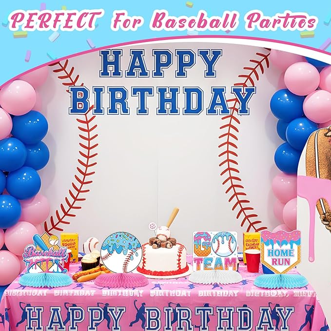 Marspark 12 Pcs Ice Cream Drip Baseball Birthday Party Decoration Baseball Drip Table Centerpieces Ice Cream Honeycomb for Table Party Supplies for Kids Boys Birthday Baby Shower Favors