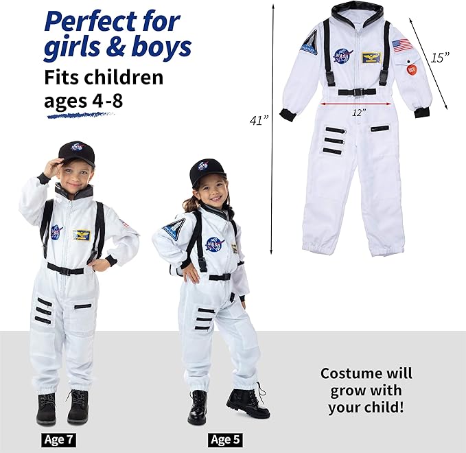 Born Toys Pretend Play Costumes for Kids Ages 3-7, Washable Toddler Dress Up Clothes for Play (Astronaut)