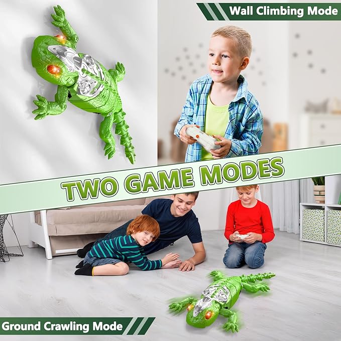 Wall Crawler Gecko, Rechargeable Remote Control Robot Kids Toys, Floor/Wall Crawling Dual Modes Wall Climbing Gecko Electric Lizard Toy, Prank Toys Birthday Gifts for Boys & Girls Ages 3 & Up