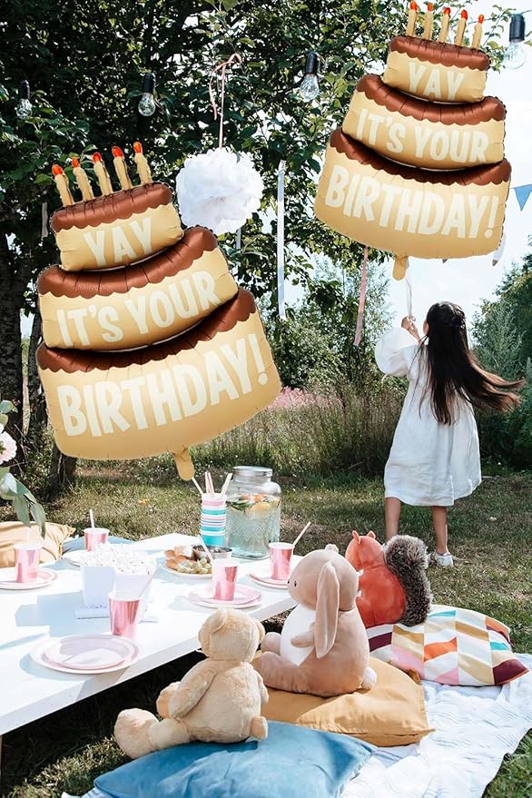 Happy Birthday Large Cake Foil Balloons 40 Inch Three-Layer Big Cake Happy Birthday Cream Coffee Mylar Helium Balloon for Girls Boy Women Kids Baby Shower Birthday Party Decorations Supplies 2 Pcs