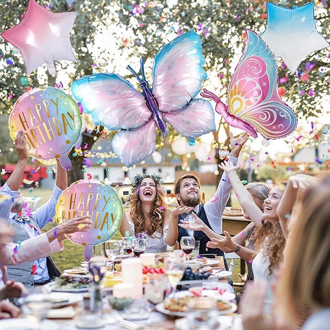 Butterfly Birthday Decorations, Butterfly Balloons, 1st Birthday Party Decorations for Girls, Fantasy Numbers 1 Foil Balloon for Princess Girl Aluminum Film Balloons Party Decor Supplies