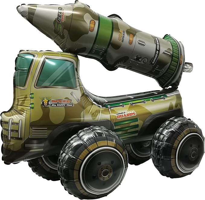 Self Standing 4D Army Missile Truck Car Foil Balloon Large Birthday Missile Armed Forces Truck Balloon For Boys Truck Military Theme Birthday Party Decorations