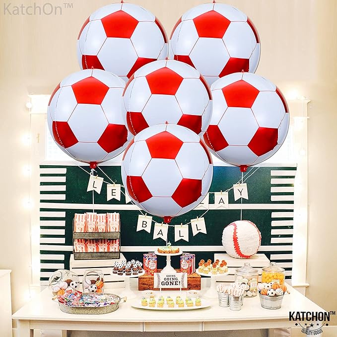 KatchOn, Huge 22 Inch Red Soccer Balloons - Pack of 6, Soccer Decorations | Foil Red Soccer Ball Balloons, Red Senior Night Decorations | Red Soccer Party Decorations | Red Soccer Birthday Decorations