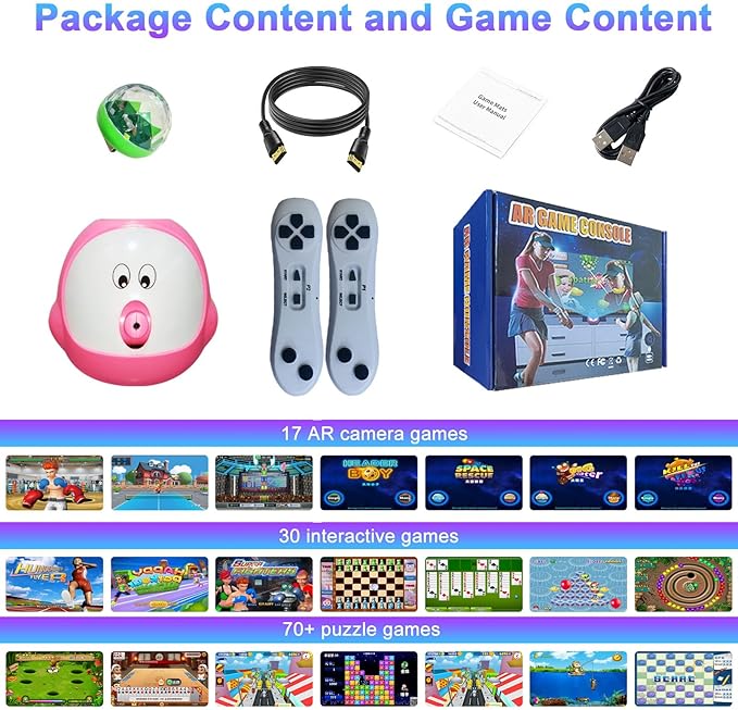 TV Game Console with 100+ Games, 2 Wireless Controllers, HDMI Plug & Play - Includes 30 Sportsgame & 17 AR Games - Birthday Christmas Xmas Gifts for Girls Boys , Age 3+