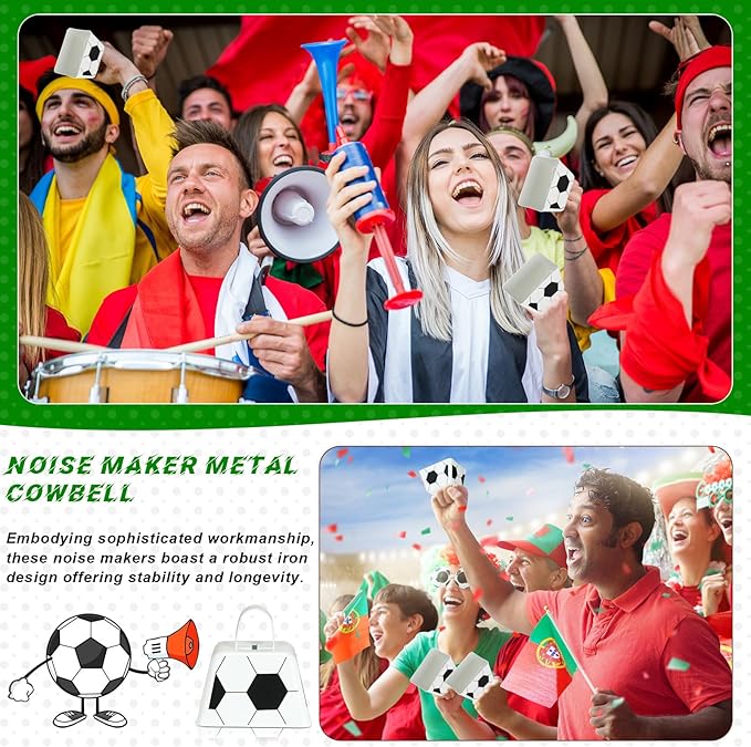Landhoow 20 Pcs Soccer Cow Bells Noise Maker Metal Cowbell with Handle Novelty Hand Percussion Cowbells for Sporting Events Soccer Games Party Favors Soccer Supplies, 2.95 x 2.36 x 2.95 Inch