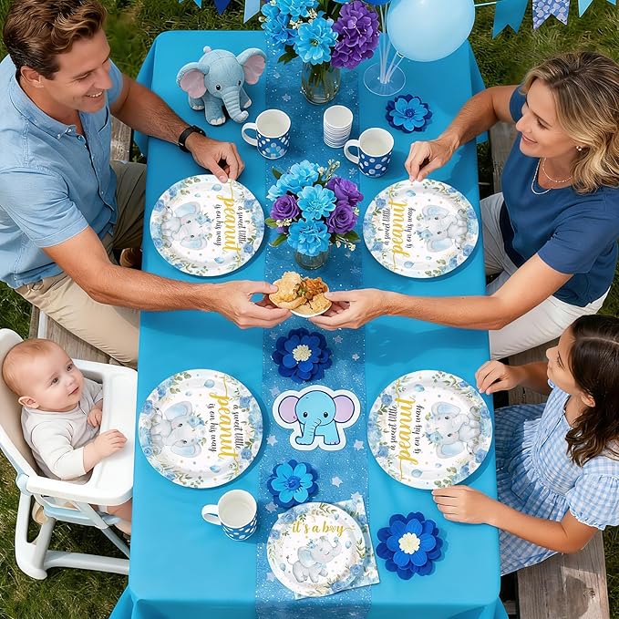 96Pcs Elephant Baby Shower Party Decorations Blue Elephant Plates and Napkins Tableware Set Baby Blue Floral Cute Themed Decorations Favors for Boy Girl Gender Reveal Birthday Party Supplies Serves 24