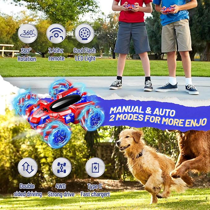 Spider Remote Control Car, Double Sided RC Cars with 360° Cool Rotation, 2.4 GHZ Rechargeable Stunt RC Cars, Remote Control Cars for Kids 4 5 6 7 8 9 10 11 12, Birthday/Valentine's Day Gifts for Kids