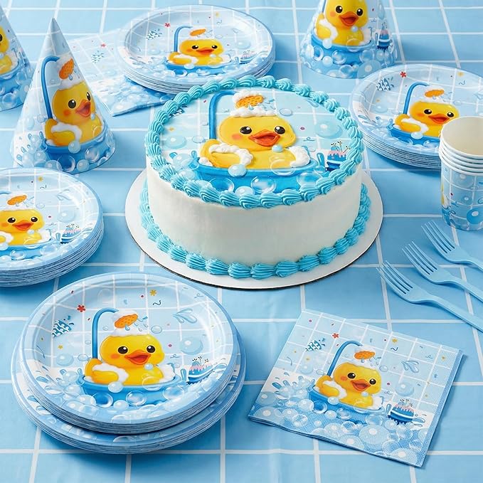 40pcs Duck Birthday Decorations, Disposable Duck Paper Plates and Napkins Tableware Set for Duck Theme Birthday Party Gender Reveal Baby Shower Decorations, Serves 20 Guests