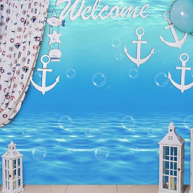 Kochorie 54 Inch x 100 Ft Ocean Waves Plastic Tablecloth Roll in Slide Cutter Box Under the Sea Table Cover Blue Water Print Backdrop Bulletin Board Plastic Roll for Beach Pool Birthday Party Decor