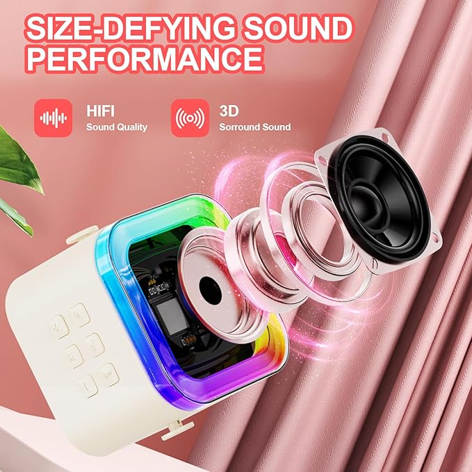 Mini Karaoke Machine for Kids & Girls with 1 Wireless Microphone, Portable Bluetooth Speaker, Christmas Birthday Gift Toy for Boys Toddlers Ages 3, 4, 5, 6, 7, 8, 9, 10, 11, 12+ Years Old (Cream - 1)