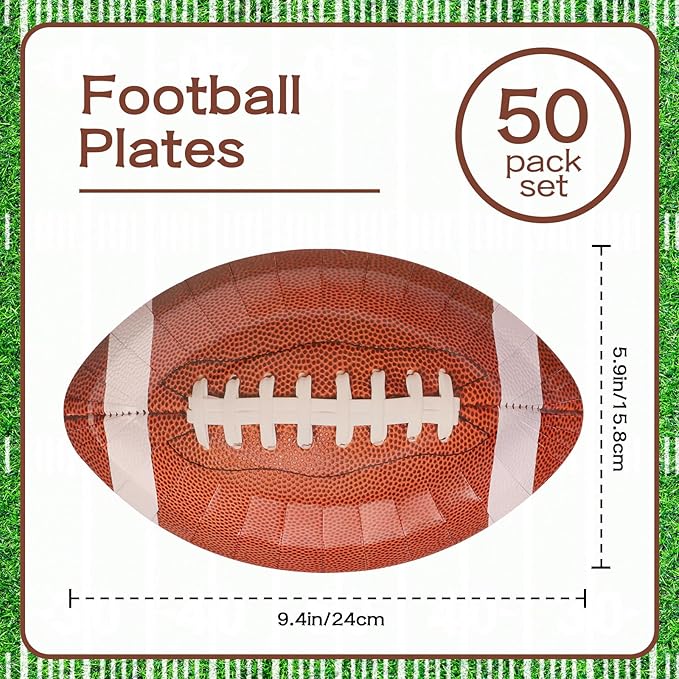 50Pcs Football Paper Plates Party Supplies - Football-Shaped Disposable Dessert Paper Plates for Sports Events, Touchdown and Birthday Party Decoration