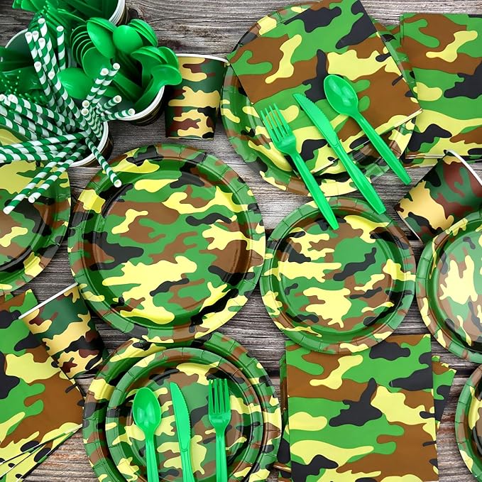 Camo Birthday Party Decoration, Army Party Supplies, Plates Cups Napkins Camo Tablecloth Happy Birthday Backdrop Balloons Cake Toppers for Boy Camouflages Hunting Military Party Supplies (Backdrop)
