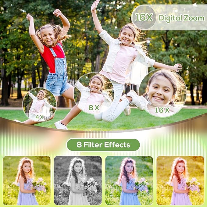 Digital Camera for Kids, WITYEAH 48MP FHD 1080P Point and Shoot Digital Cameras with 16X Zoom Anti-Shake, Compact Portable Cameras for Photography, for Boys Girls Teens Beginners,Green
