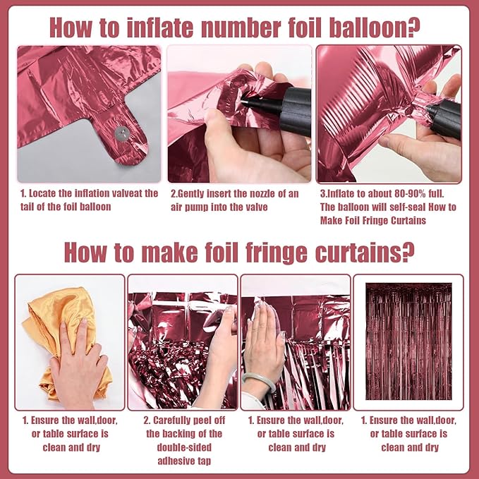 Burgundy Birthday Decorations for Women Girls, Wine Red Rose Gold Balloons Maroon Burgundy Gold Happy Birthdays Balloon Banner Pompoms Curtains for Women Girls Adults Birthday Party Decorations