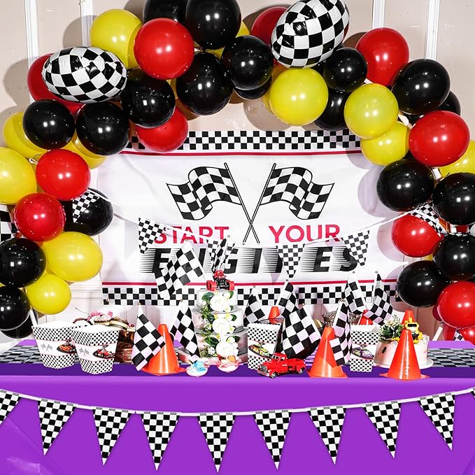 Irenare Car Birthday Party Supplies Racing Decorations 50s Party Tablecloth Racetrack Table Runner Table Covers for Kids Boy Car Theme Birthday Decor, 54 x 108 Inch(Purple,3 Sheets)