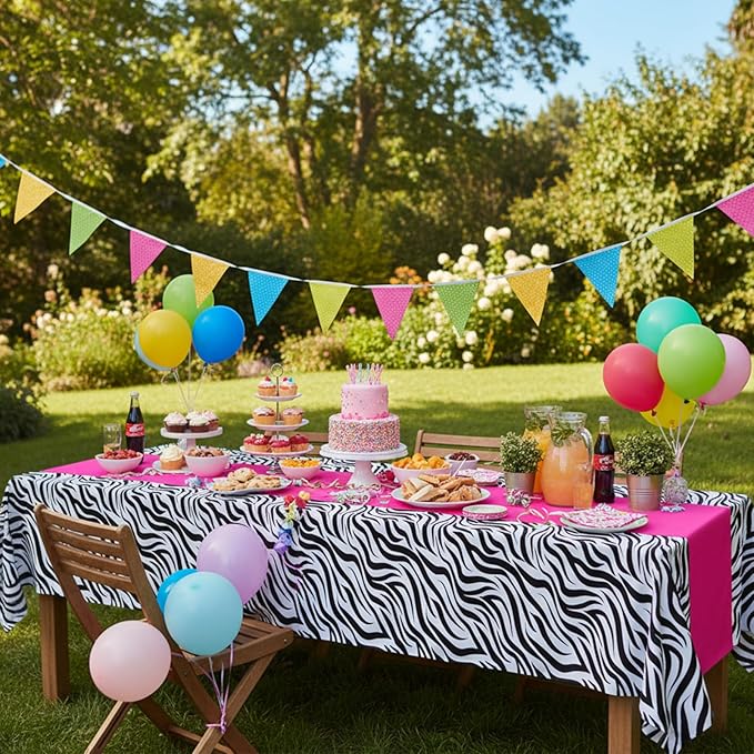 Buryeah 3 Pcs Zebra Tablecloth Zebra Print Plastic Table Cloth Disposable Tablecloth Animal Safari Table Cover 54 x 108'' for Baby Shower Wedding Birthday Party Decorations Supplies (Hot Pink B)