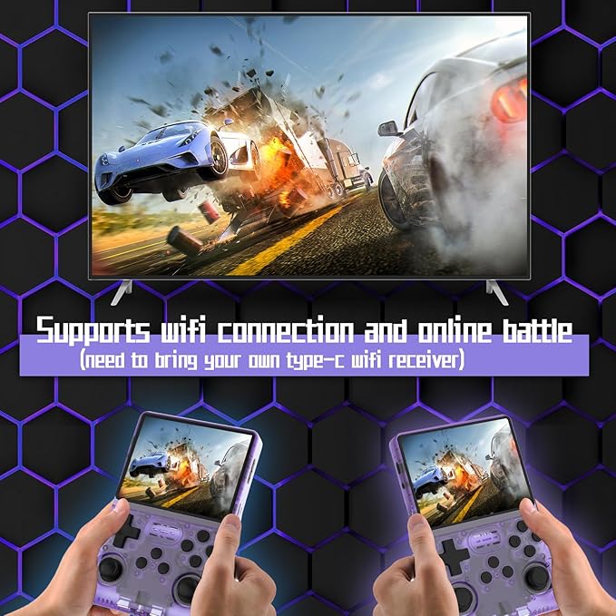 FHYRGF[30000 in 1 R40S PRO Handheld Game Console 3.5 inch IPS Screen Mini Retro Console 3800mAh Portable Pocket Arcade 12+ Mainstream Emulator 256G TF Card Transparent.(Purple)