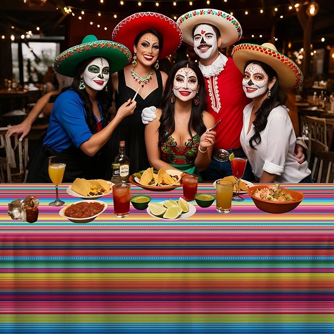 6Pcs Mexican Fiesta Striped Party Tablecloth Mexican Serape Tablecloths for Mexican Wedding Birthday Party Decorations Outdoor Indoor Party Supplies