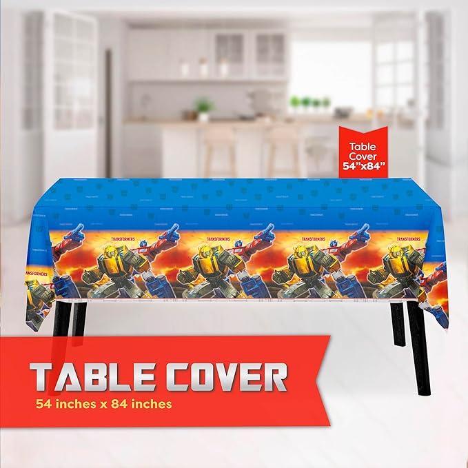 Transformers Birthday Party Supplies - Serves 16 | Transformer Tablecover, Plates, Napkins, Cups, Tattoo Party Favors, Buttons