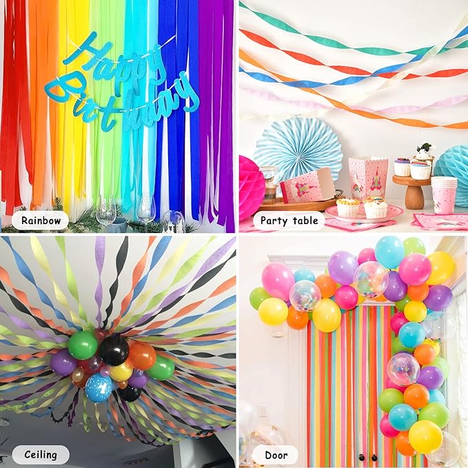 24 Rolls Crepe Paper Streamers, 24 Colors Rainbow Pastel Streamers Party Supplies for Birthday Party Baby Shower Rainbow DIY Christmas Halloween Wedding Ceremony Various Large Festivals Decoration