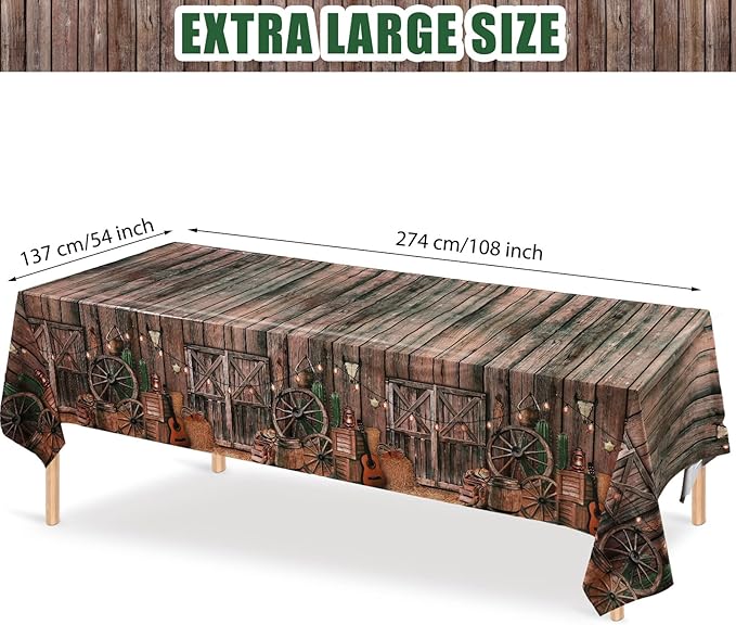 Tiamon 3 Pcs Western Party Tablecloth Western Cowboy Party Table Cover Cowboy Theme Plastic Tablecloth Wild West Wooden House Table Cover for Birthday Supplies