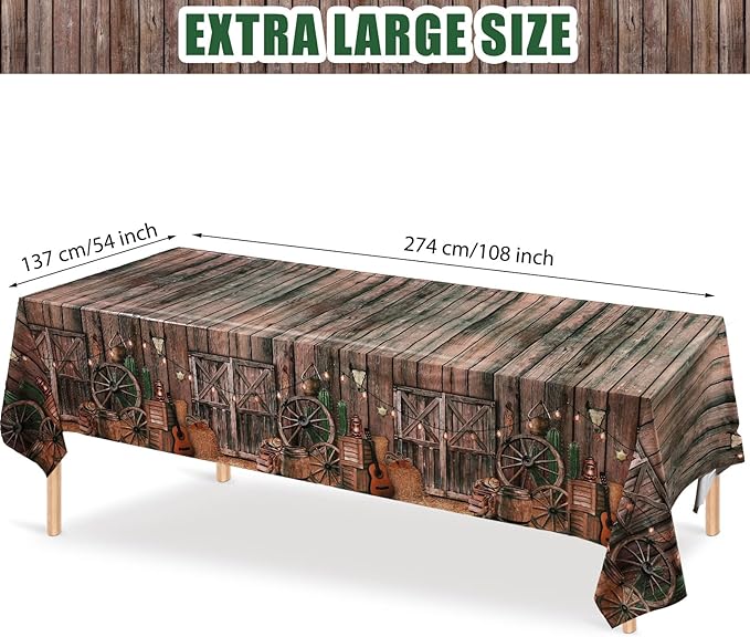 Tiamon 12 Pcs Western Party Tablecloth Western Cowboy Party Table Cover Cowboy Theme Plastic Tablecloth Wild West Wooden House Table Cover for Birthday Supplies