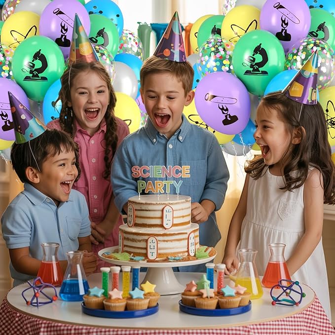 Science Party Balloons, 12 Inch Gray Light Yellow Green Purple Confetti Balloons for Boys Scientist Lab Birthday Party Baby Shower Classroom Decorations