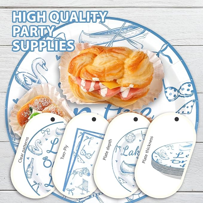 96Pcs Happy Engagement Party Decorations ﻿Dusty Blue Wedding Decor Plates and Napkins Disposable Love on the Lake Engagement Themed Tableware for Girls Bridal Shower Wedding Party Supplies Serves 24