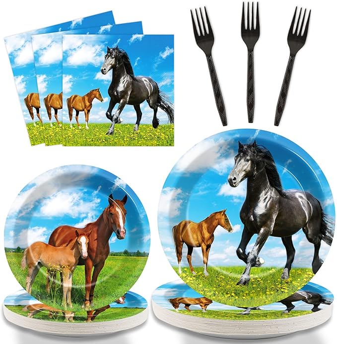 gisgfim 96 Pcs Horse Party Plates and Napkins Party Supplies Kentucky Horse Party Tableware Set Wild Horse Derby Day Theme Party Decorations Favors for Girls Boys Birthday Baby Shower Serves 24